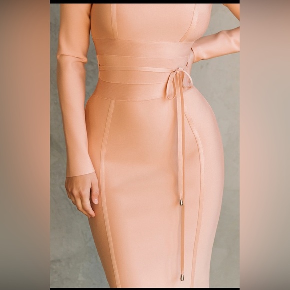 Alieva LILA TIE WAIST BANDAGE DRESS (CORAL) - Picture 4 of 8